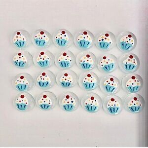 24 Hand Painted Gems CUPCAKES - Set of 24 Glass Gems Birthday Party, Decorations